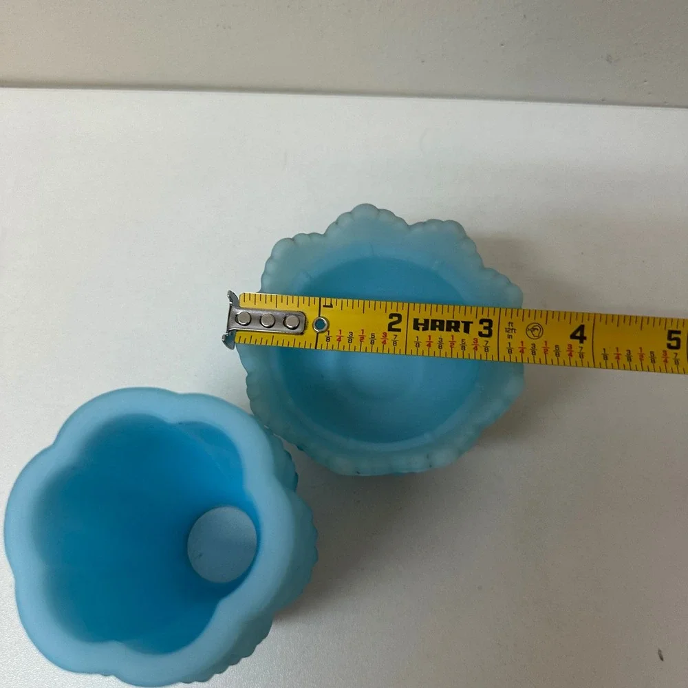 Fenton Blue Satin Glass Hobnail Fairy Lamp 2 Piece Votive Candle Holder 4.5